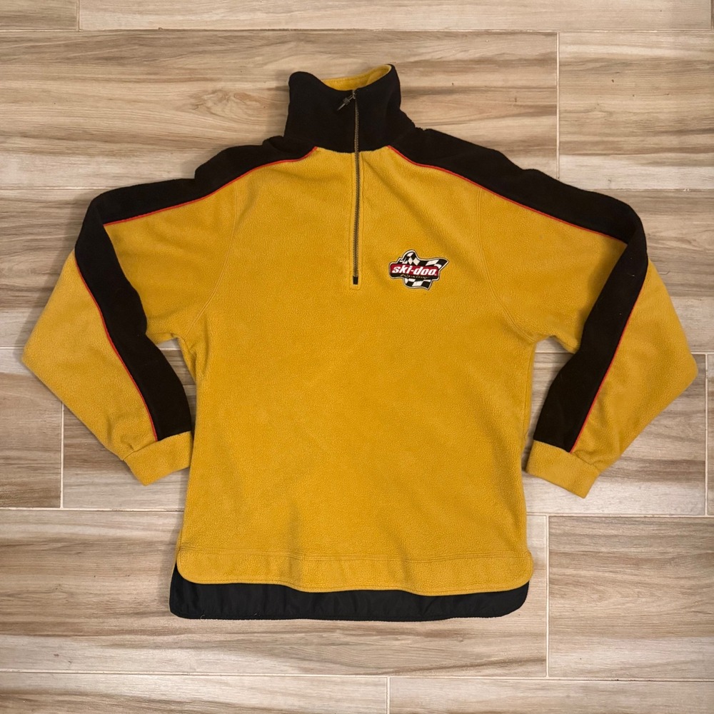 Ski-Doo Sno Gear Mens Yellow Quarter Zip Fleece Pullover Racing Jacket Size M